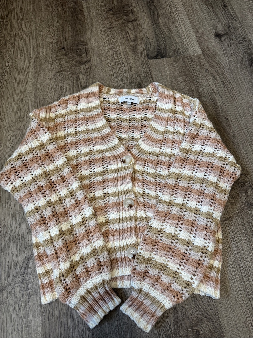 John + Jenn Striped Knit Cardigan - Cream, Tan, Beige
